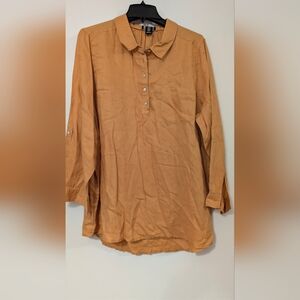 Jones & Co. 100% Linen Roll-Tab Sleeve Henley Tunic | Size 1X